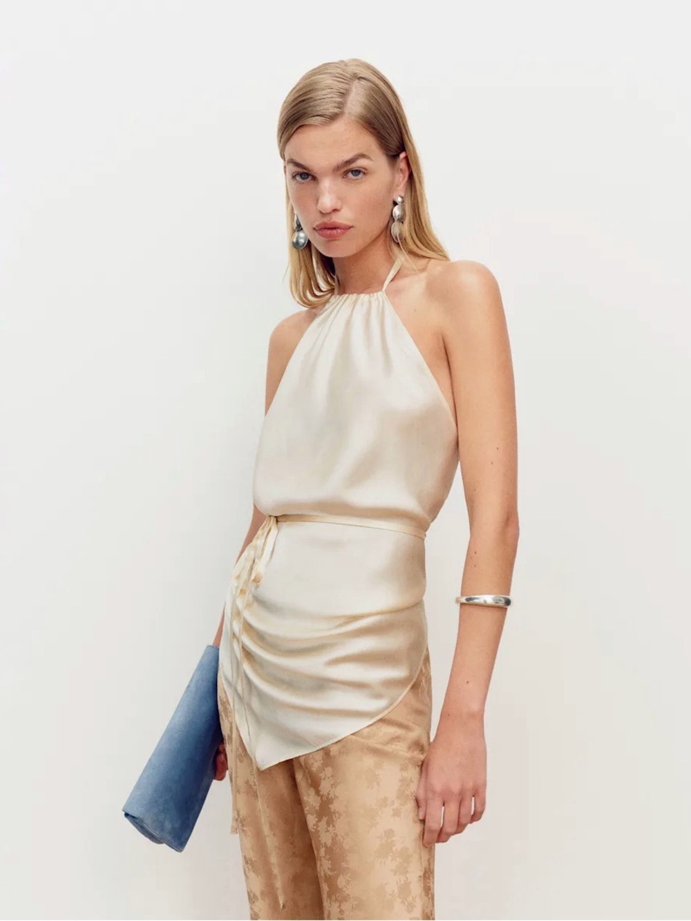 Reformation Una Silk Scarf Top in Almond - One Size